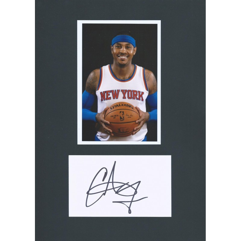 Framed Facsimile Autographed Carmelo Anthony 33x42 New York Blue